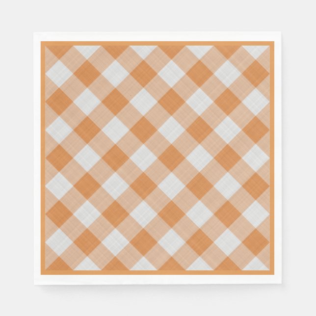 Apricot Orange Country Cottage Gingham Stripes Napkin (Front)