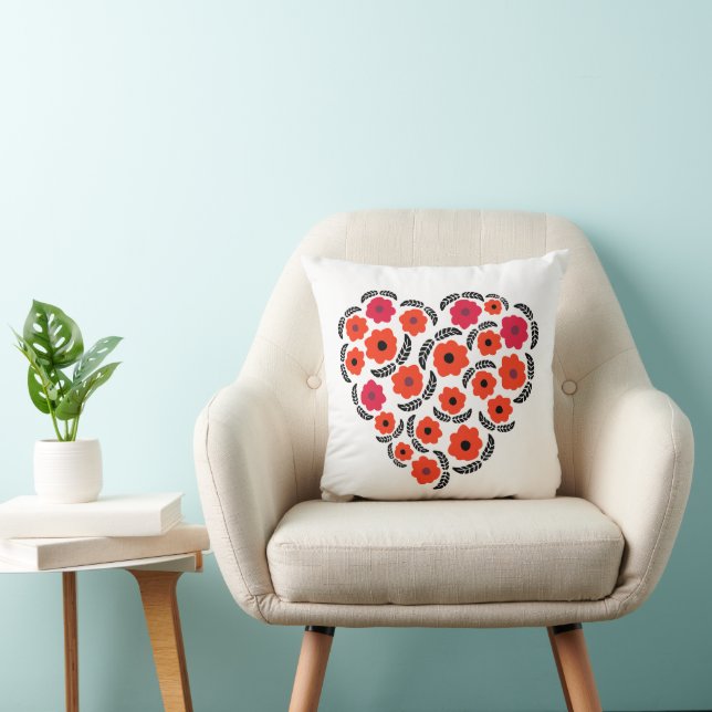 Apricot Orange Flower Heart  Cushion (Chair)