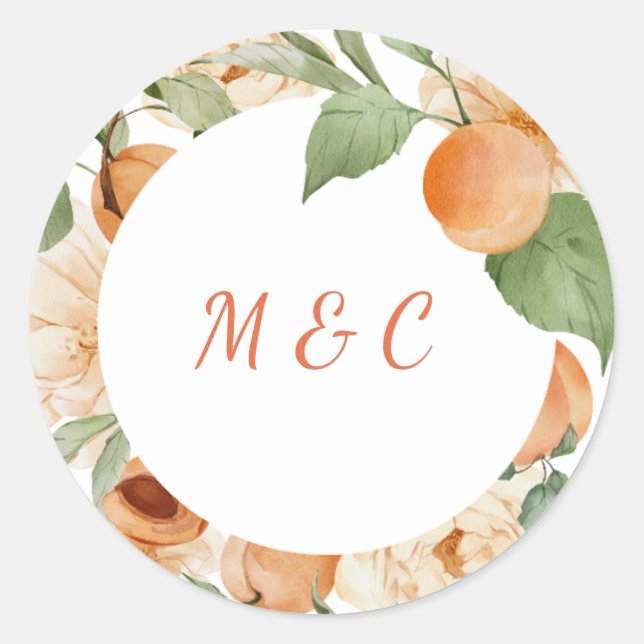 Apricot Orchard Botanical Wedding Monogram Sticker (Front)
