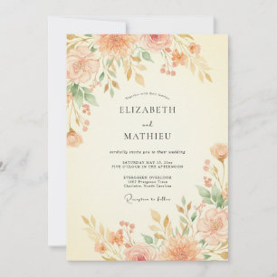 Apricot Painted Bloom Wedding Invitation