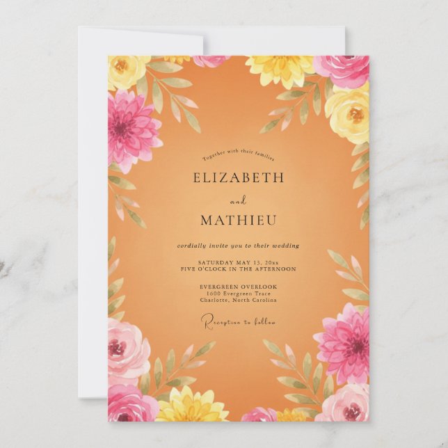 Apricot Painted Blossom Wedding Invitation (Front)