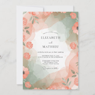 Apricot Painted Poppy Wedding Invitation