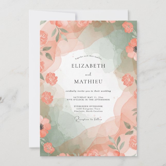 Apricot Painted Poppy Wedding Invitation (Front)