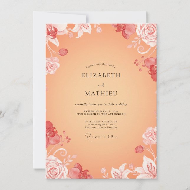 Apricot Painted Vine Wedding Invitation (Front)