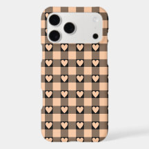 Apricot Peach Black Buffalo Heart Plaid Phone Case