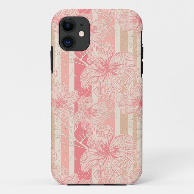 Apricot peach pink floral striped pattern Case-Mate iPhone case (Back)