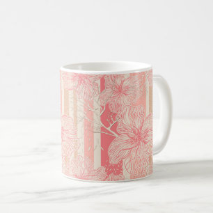 Apricot peach pink floral striped pattern coffee mug
