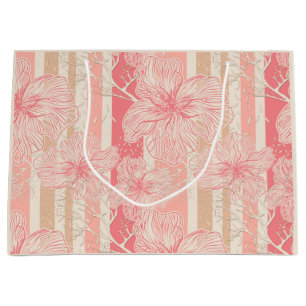 Apricot peach pink floral striped pattern large gift bag