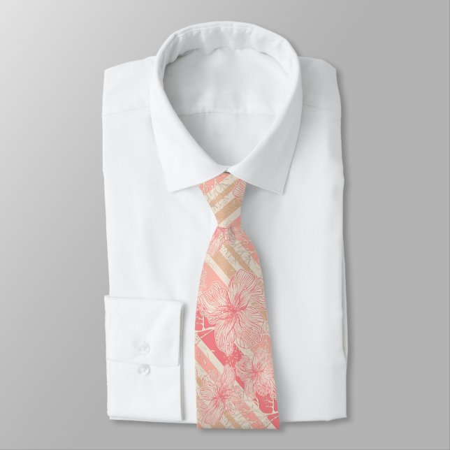 Apricot peach pink floral striped pattern tie (Tied)