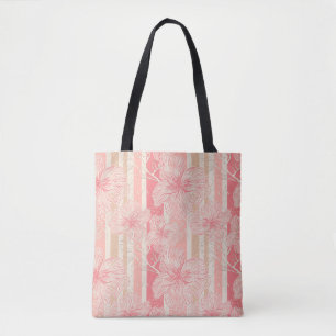 Apricot peach pink floral striped pattern tote bag