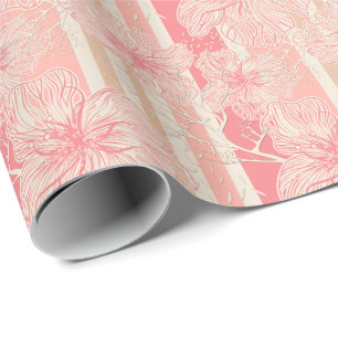 Apricot peach pink floral striped pattern wrapping paper