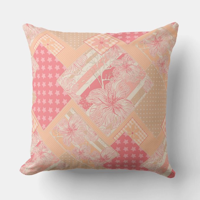Apricot peach pink patchwork cushion (Front)