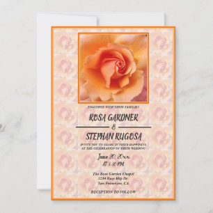 Apricot Peach Rose Flower Blossom / Framed Wedding Invitation