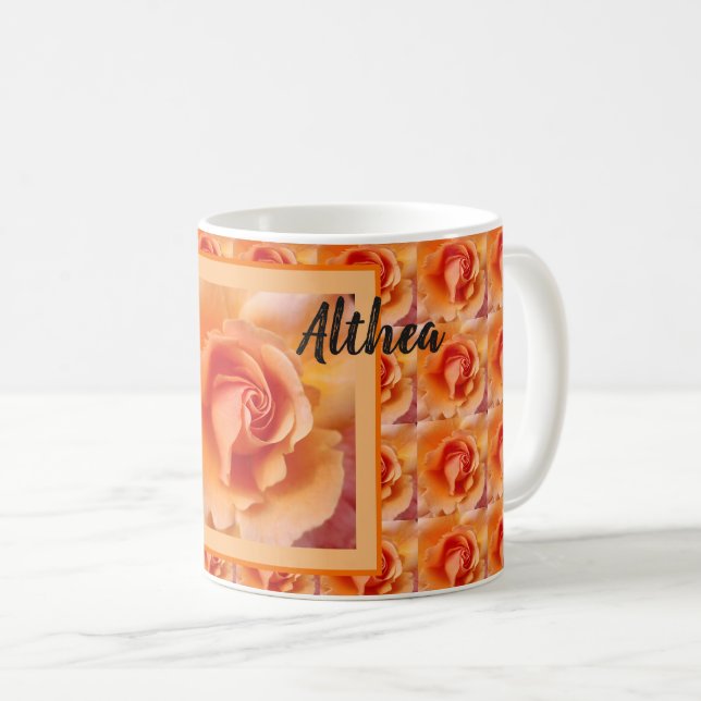 Apricot Peach Rose Flower Close Up Photo Coffee Mug (Front Right)