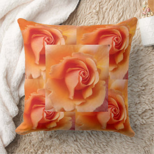Apricot Peach Rose Flower Close Up Photo Tiled Cushion