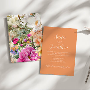 Apricot Peach Spring Floral Wedding Invitation