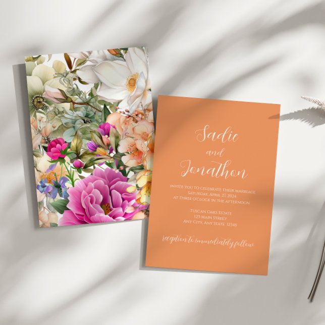 Apricot Peach Spring Floral Wedding Invitation (Creator Uploaded)