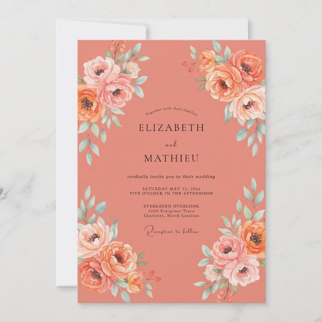 Apricot Peony Wedding Invitation (Front)