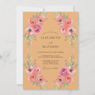 Apricot Petal Pink Peony Wedding Invitation
