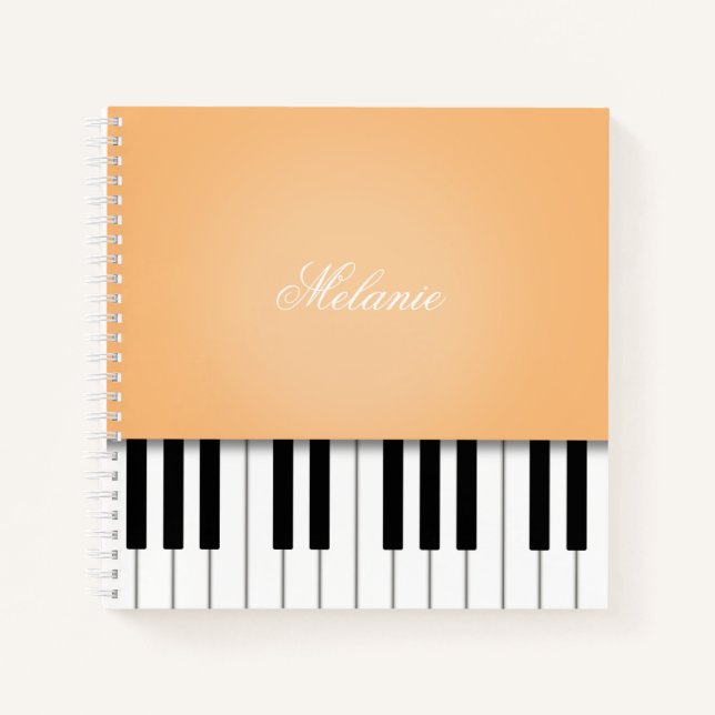 Apricot Piano Music Keyboard Personalised Notebook (Front)