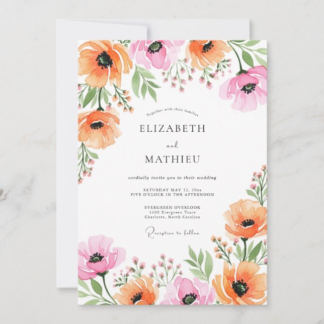 Apricot Pink Alluring Spring Wedding Invitation (Front)