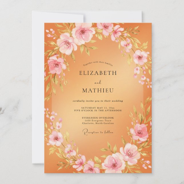 Apricot Pink Wreath Wedding Invitation (Front)