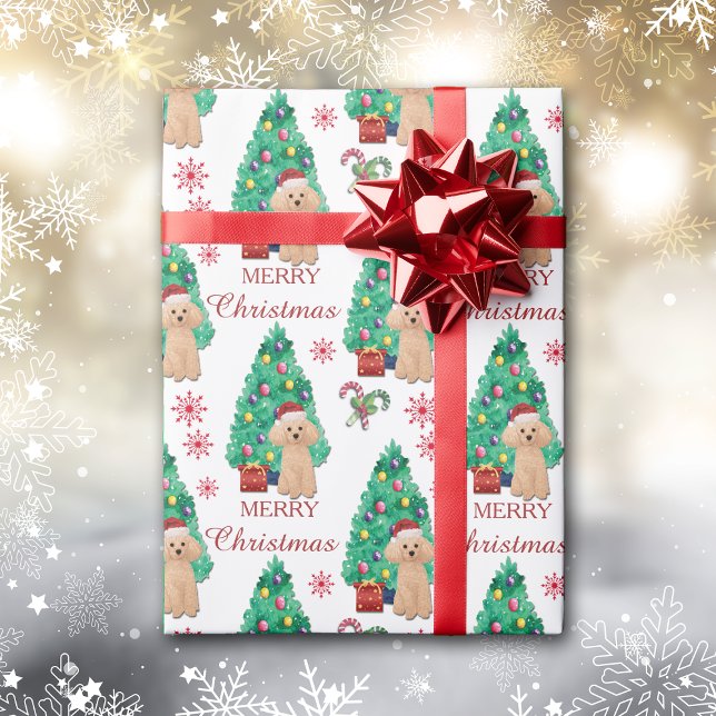 Apricot Poodle Dog Christmas Pattern Wrapping Paper (Creator Uploaded)