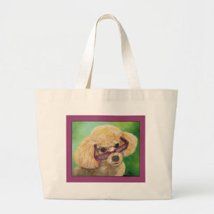 Apricot Poodle in Shades Art Portrait Large Tote Bag