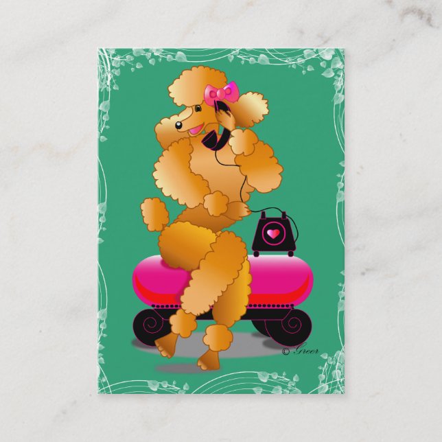 Apricot Poodle Retro Telephone Business Card (Front)