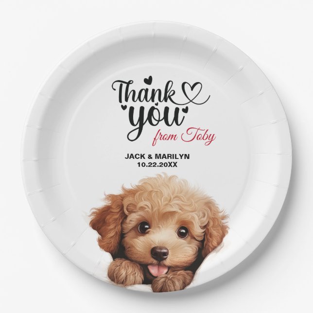 Apricot Poodle Wedding Thank You Paper Plate (Front)