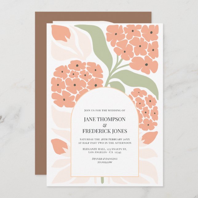 Apricot Pop Abstract Floral Modern Spring Wedding Invitation (Front/Back)