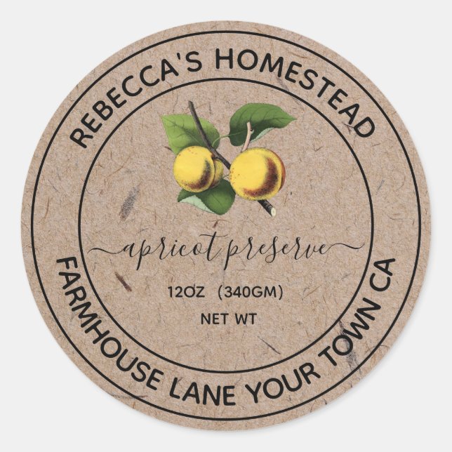 Apricot Preserve Kraft Paper Canning Jar Labels (Front)