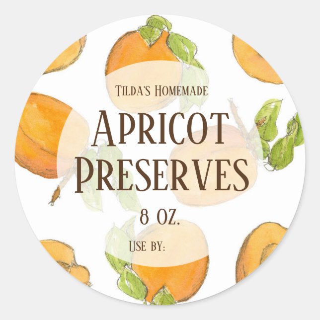 Apricot Preserves Homemade Canning Jar Label (Front)