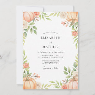 Apricot Pumpkin Foliage Eucalyptus Wedding Invitation