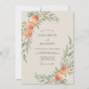 Apricot Ranunculus Foliage Eucalyptus Wedding Invitation