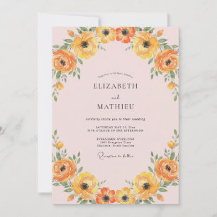 Apricot Ranunculus Wreath Wedding Invitation