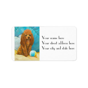 Apricot Red Poodle & Ball Label