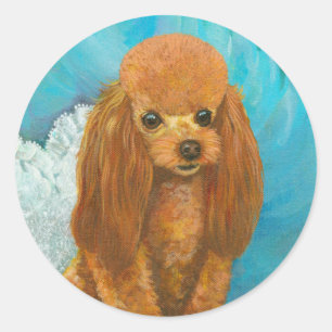 Apricot Red Poodle Puppy & Ball Stickers