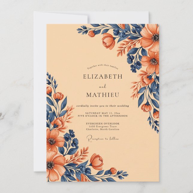 Apricot Resplendent Botanical Wedding Invitation (Front)