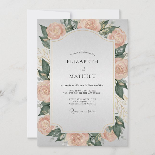 Apricot Rose Painted Wedding Invitation (Front)