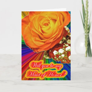 Apricot Rose Rainbow Maid of Honour Request Card