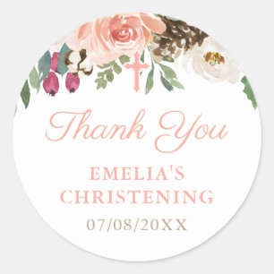 Apricot Rustic Florals & Foliage Baptism Thank You Classic Round Sticker