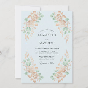 Apricot Sage Petal Wedding Invitation
