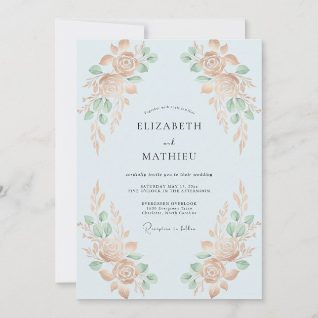 Apricot Sage Petal Wedding Invitation (Front)
