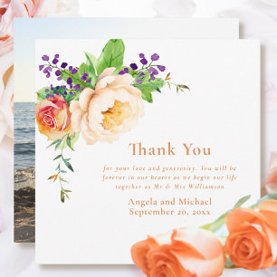 Apricot Sage Watercolor Roses Wedding Thank you Invitation