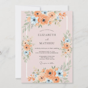 Apricot Sky Blue Ranunculus Eucalyptus Wedding Invitation