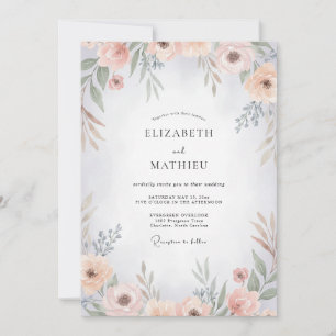 Apricot Sky Ranunculus Eucalyptus Wedding Invitation