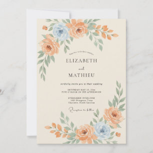 Apricot Slate Ranunculus Eucalyptus Wedding Invitation