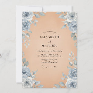 Apricot Slate Rose Wedding Invitation