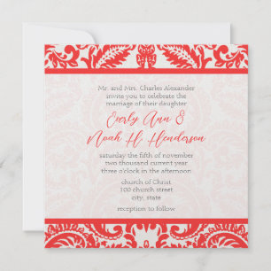 Apricot Snapdragon Coral Damask Grey Green Wedding Invitation